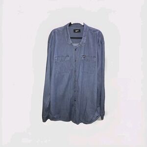 Ghost Lifestyle Long Sleeve Blue Denim Chambray Button Shirt 2XL Front‎ Pockets